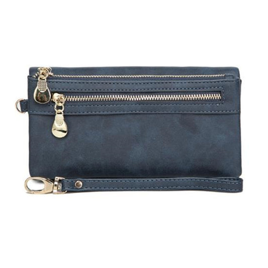 Women Long Wallet Female High Capacity Double Zippers Clutch Purse(Blue) by bashfashion