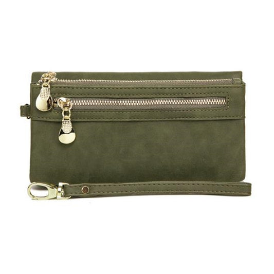 Women Long Wallet Female High Capacity Double Zippers Clutch Purse(Dark Green) by bashfashion