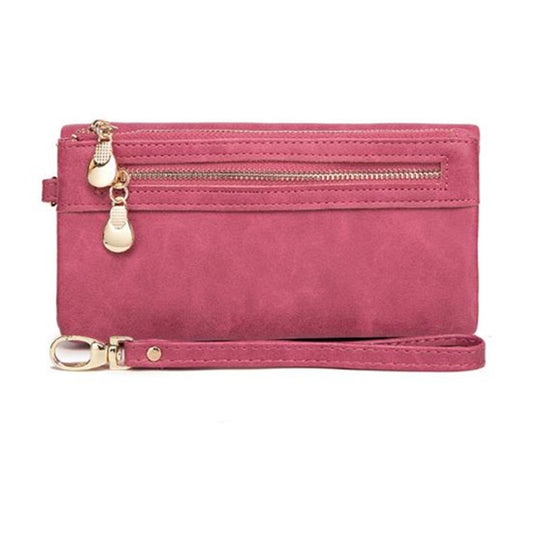 Women Long Wallet Female High Capacity Double Zippers Clutch Purse(Rose Red) by bashfashion