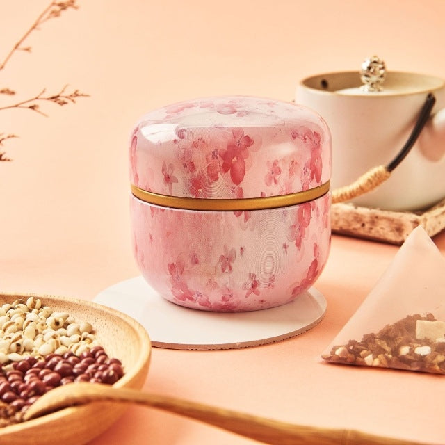 HOOMIN Tea Box Tea Jar Storage Holder Tea Caddies Matcha Container Mini Coffee Powder Organizer Cans Multifunction Round Metal, Color:Cherry color by bashfashion