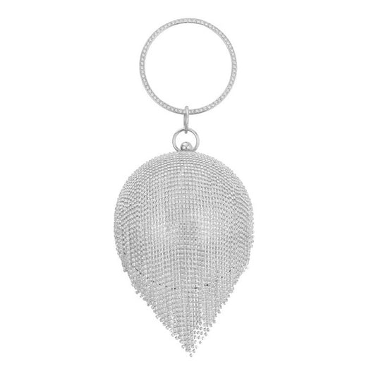 Diamond Tassel Women Party Metal Crystal Clutches Evening Bags Wedding Bag Bridal Shoulder Handbag(Silver Crystal Bag) by bashfashion