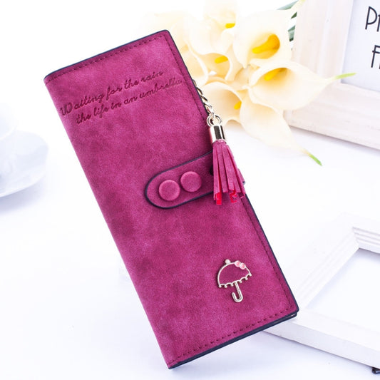 Women Umbrella Wallet Long Zipper Wallet(Wine Red) by bashfashion