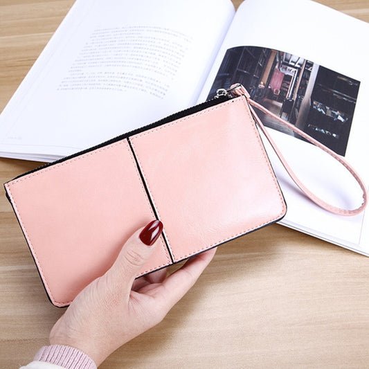 Women Zip Wallet Long Clutch Multi Card Holder Wallet Wrist Wallet(Pink) by bashfashion