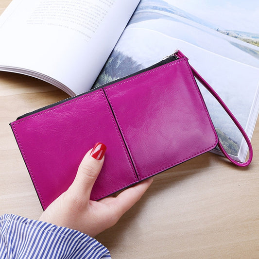 Women Zip Wallet Long Clutch Multi Card Holder Wallet Wrist Wallet(Rose Red) by bashfashion