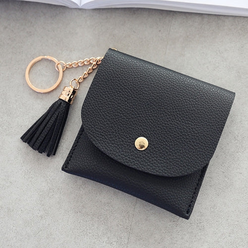 Fashion Women Wallet Short Leather Mini Casual ID Card Holders Bags Ladies Coin Clutch Tassel Bag(Black) by bashfashion
