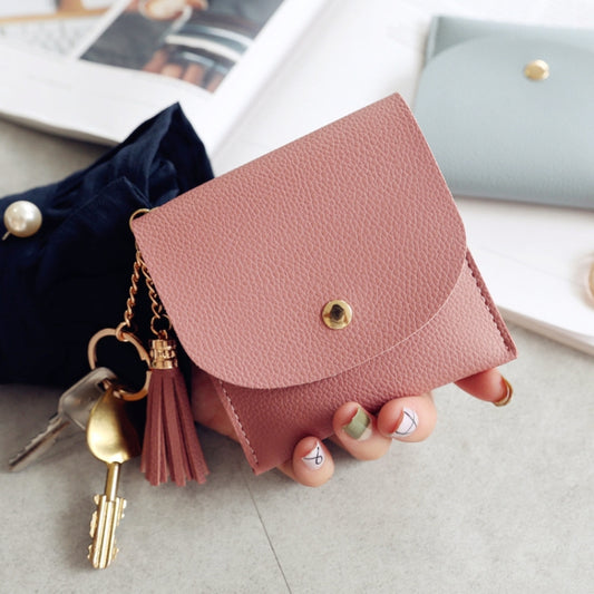 Fashion Women Wallet Short Leather Mini Casual ID Card Holders Bags Ladies Coin Clutch Tassel Bag(Dark Pink) by bashfashion