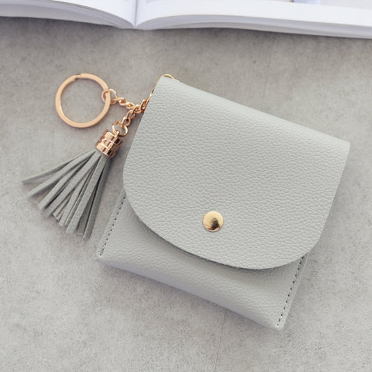 Fashion Women Wallet Short Leather Mini Casual ID Card Holders Bags Ladies Coin Clutch Tassel Bag(Gray) by bashfashion