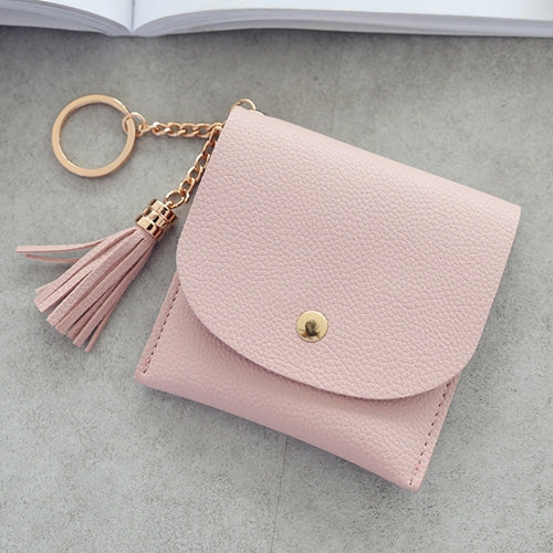 Fashion Women Wallet Short Leather Mini Casual ID Card Holders Bags Ladies Coin Clutch Tassel Bag(Pink) by bashfashion