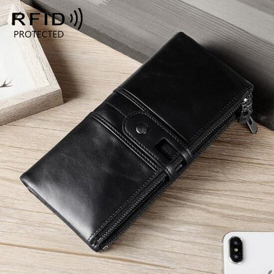 Ladies Genuine Leather Long Wallet Anti-theft Card Bag Multifunctional Clutch Bag(Black) by bashfashion