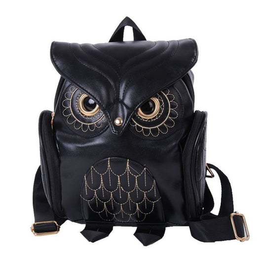 Owl Pattern Shoulder Bag Female PU Personality Backpack(Black) by bashfashion