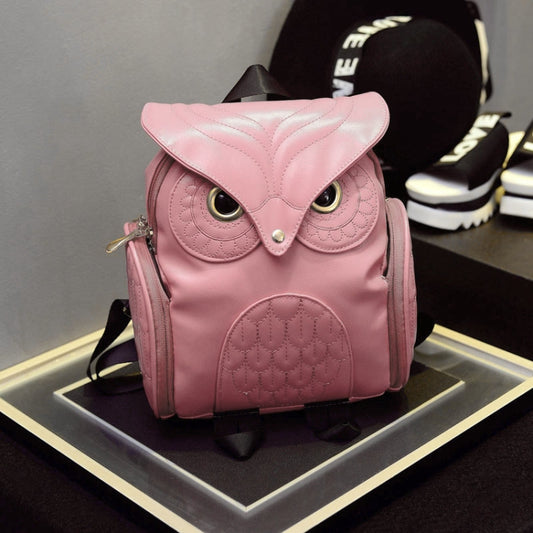 Owl Pattern Shoulder Bag Female PU Personality Backpack(Pink) by bashfashion