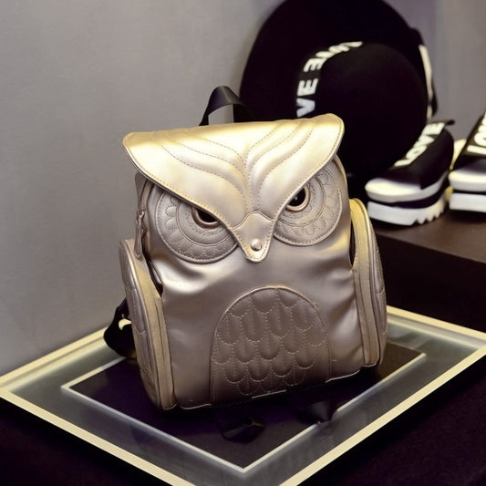 Owl Pattern Shoulder Bag Female PU Personality Backpack(Gold) by bashfashion