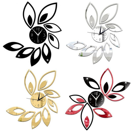 Flower Art Modern Design DIY Removable 3D Crystal Mirror Wall Clock Wall Sticker Living Room Bedroom Decor(Black) by bashfashion