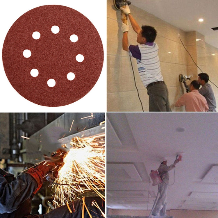 100 PCS 125MM Flocking Sandpaper 5 Inch 8 Hole Disc Sandpaper Self-adhesive Sandpaper, Grit:150 Mesh by bashfashion