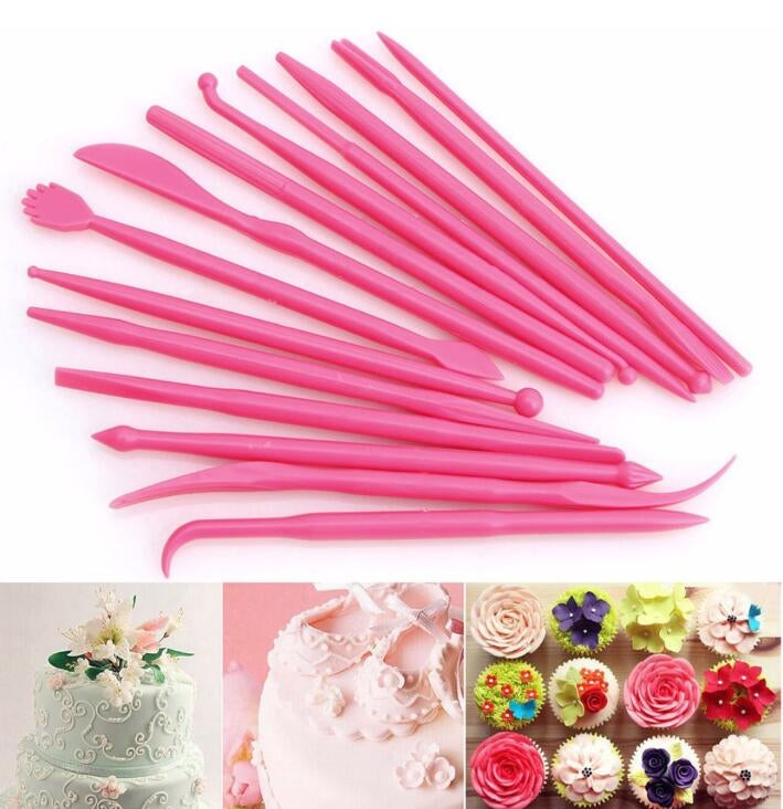 2 Sets Mini Fondant Styling Engraving Group Tools Cake Engraving Pen(14pcs / Set)(Yellow) by bashfashion