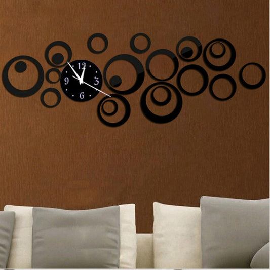 Wall Clock 3D Three-dimensional Acrylic Fashion Mirror Wall Stickers Clock DIY Circle Combination Decorative Clock(Black) by bashfashion