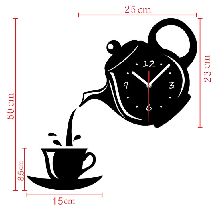 Creative DIY Acrylic Coffee Cup Teapot 3D Wall Clock Decorative Kitchen Wall Clocks Living Room Dining Room Home Decor Clock(Silver) by bashfashion