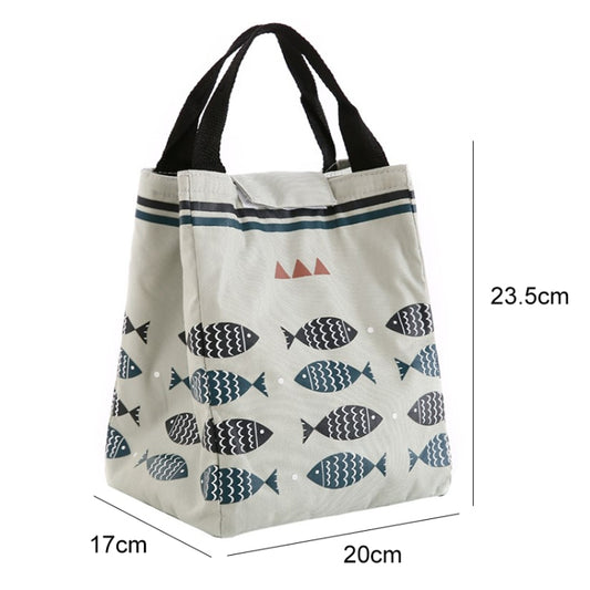 Portable Lunch Bag Oxford Cloth Fish Pattern Large Capacity Container Thermal Insulated Cooler(Light Gray) by bashfashion