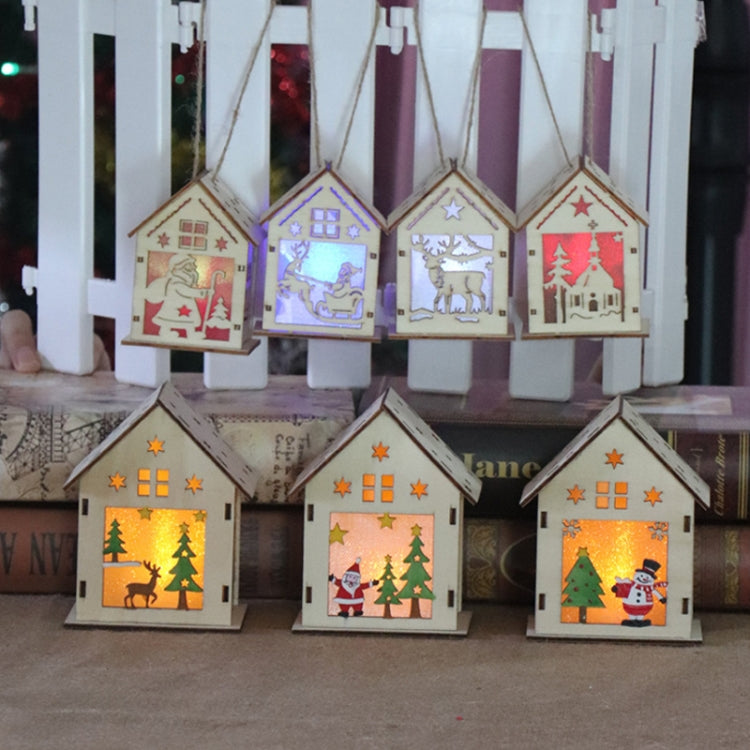 Christmas Luminous Wooden House Christmas Tree Decorations Hanging Ornaments DIY Gift Window Decoration, Style:Small Crutches Santa by bashfashion