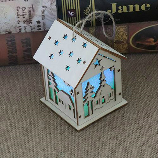 Christmas Luminous Wooden House Christmas Tree Decorations Hanging Ornaments DIY Gift Window Decoration, Style:Small House by bashfashion