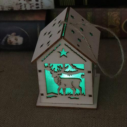 Christmas Luminous Wooden House Christmas Tree Decorations Hanging Ornaments DIY Gift Window Decoration, Style:Small Elk by bashfashion