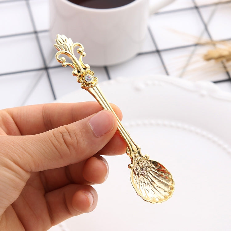 6pcs / Set Vintage Mini Coffee Spoons Suit Royal Style Metal Carved Coffee Fruit Cutler Dessert Flatware Kitchen Tools Gold by bashfashion