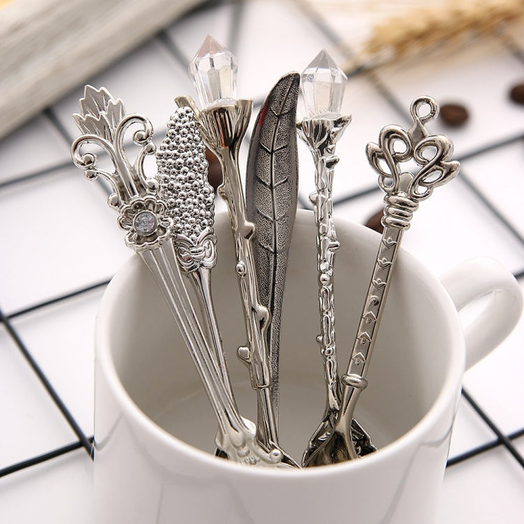 6pcs / Set Vintage Mini Coffee Spoons Suit Royal Style Metal Carved Coffee Fruit Cutler Dessert Flatware Kitchen Tools Silver by bashfashion