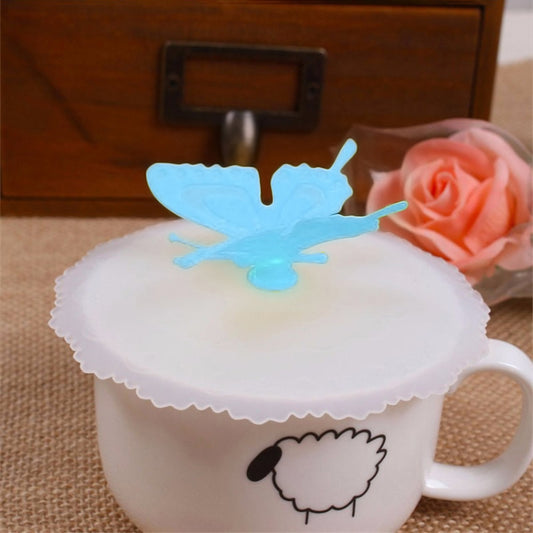 2 PCS Creative Dustproof Silicone Butterfly Transparent Lace Cup Cover(Blue) by bashfashion