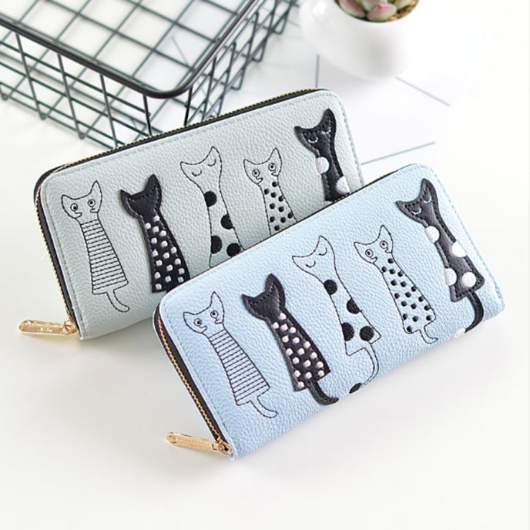 Cat Pattern Coin Purse Leisure Wallet Card Holders Handbag PU Leather Woman Wallet(Creamy White) by bashfashion