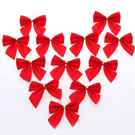 12 PCS Flocked Bow Christmas Tree Decoration(red) by bashfashion