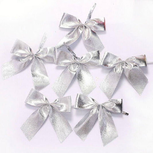 12 PCS Flocked Bow Christmas Tree Decoration(silver) by bashfashion