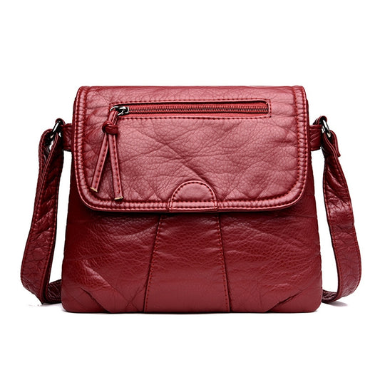 Women Messenger Bags Soft Washed PU Leather Bag Fashion Female Purses and Handbag 25cmX3cmX22cm(Red) by bashfashion