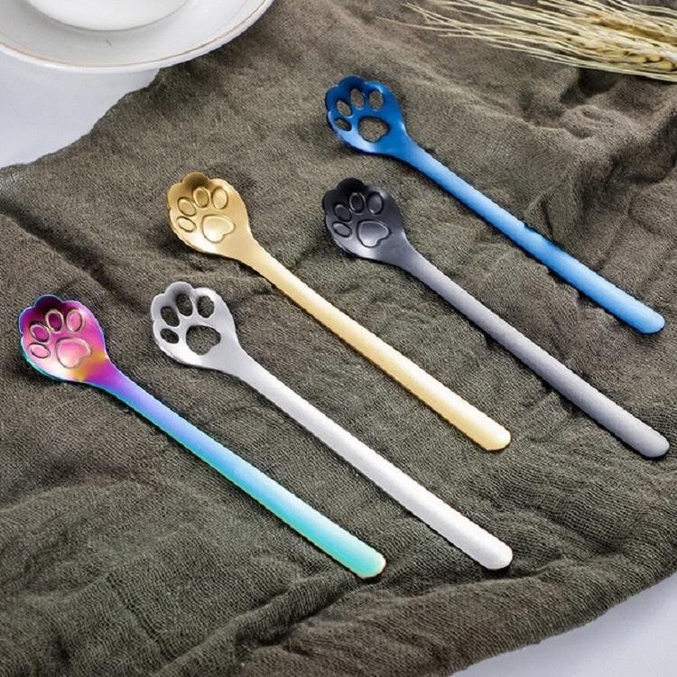 Stainless Steel Creative Cat Claw Coffee Spoon Dessert Cake Spoon, Style:Cat Claw Spoon, Color:Rose Gold by bashfashion