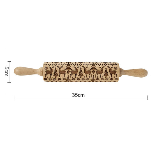 Christmas Embossing Rolling Pin Baking Cookies Fondant Cake Dough Engraved Roller(35cm elk) by bashfashion