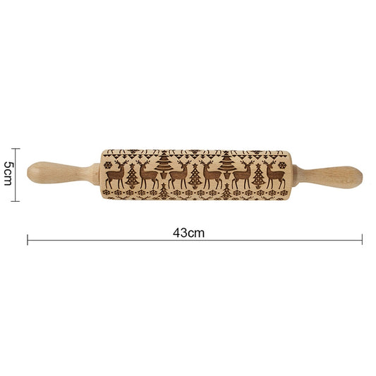 Christmas Embossing Rolling Pin Baking Cookies Fondant Cake Dough Engraved Roller(43cm elk) by bashfashion