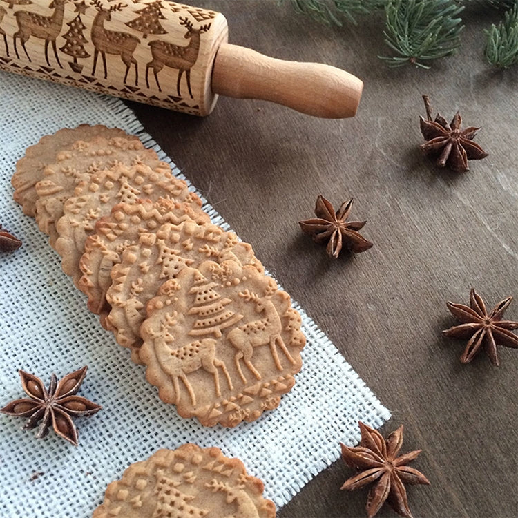 Christmas Embossing Rolling Pin Baking Cookies Fondant Cake Dough Engraved Roller(43cm Christmas tree) by bashfashion