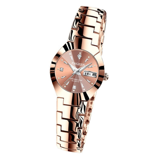 FNGEEN 5808 Women Fashion Steel Strap Quartz Watch Couple Watch(Brown Steel Coffee Surface) by FNGEEN