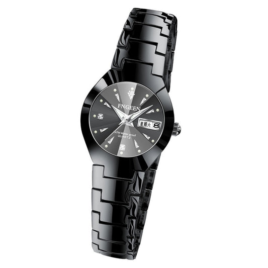 FNGEEN 5808 Women Fashion Steel Strap Quartz Watch Couple Watch(Black Steel Black Surface) by FNGEEN