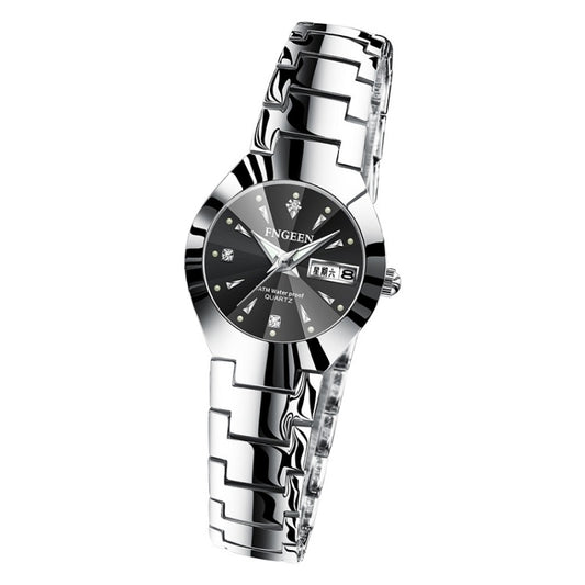 FNGEEN 5808 Women Fashion Steel Strap Quartz Watch Couple Watch(White Steel Black Surface) by FNGEEN