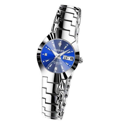 FNGEEN 5808 Women Fashion Steel Strap Quartz Watch Couple Watch(Stainless Steel Blue Surface) by FNGEEN