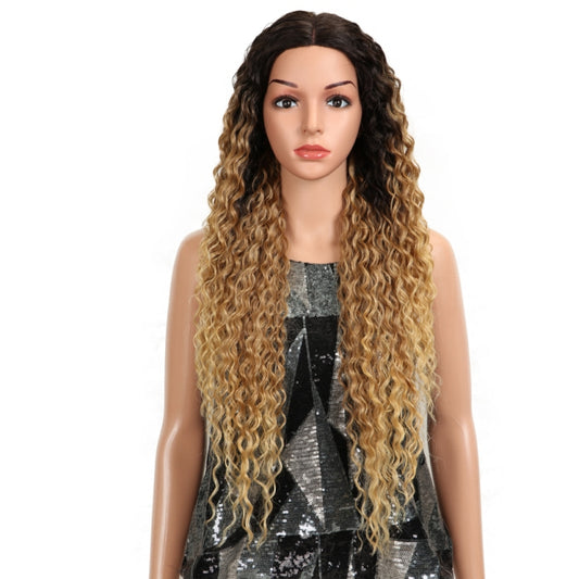 Long Curly Hairpiece High Temperature Fiber Hair 23 Inch Natural Blonde Synthetic Lace Front Wigs( SX282 4T27 Small wig) by bashfashion