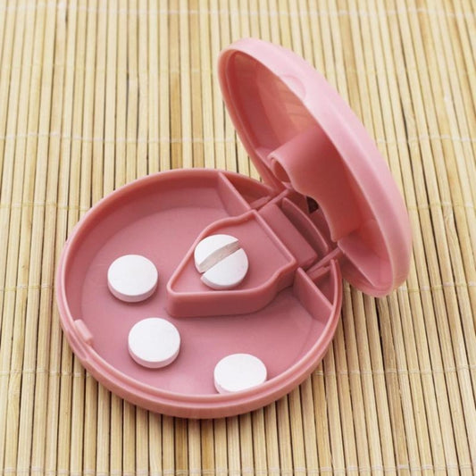 Round Medicine Cutter Stainless Steel Blade Plastic Medicine Dispensing Box(Pink) by bashfashion