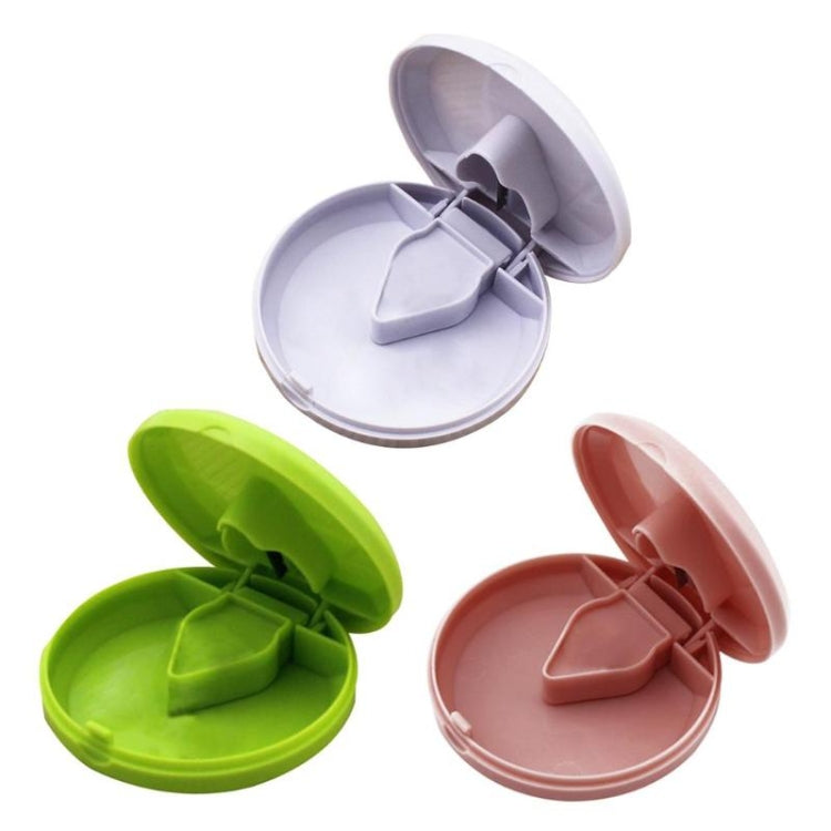 Round Medicine Cutter Stainless Steel Blade Plastic Medicine Dispensing Box(Pink) by bashfashion