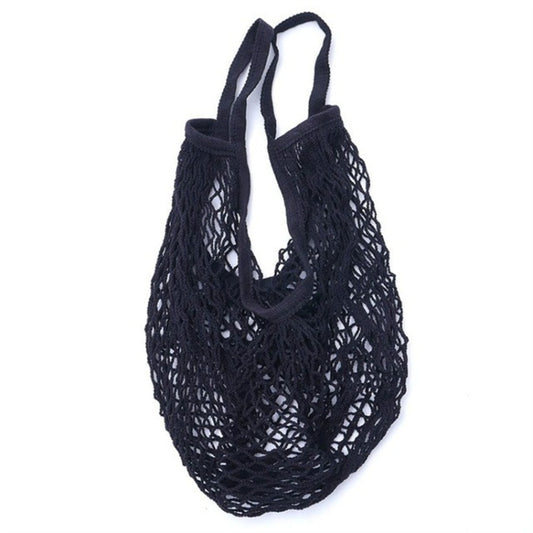 Mesh Shopping Bag Reusable String Fruit Storage Handbag Totes Women Shopping Mesh Net Woven Bag Shop Grocery Tote Bag(Black) by bashfashion