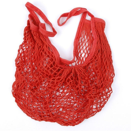 Mesh Shopping Bag Reusable String Fruit Storage Handbag Totes Women Shopping Mesh Net Woven Bag Shop Grocery Tote Bag(Red) by bashfashion