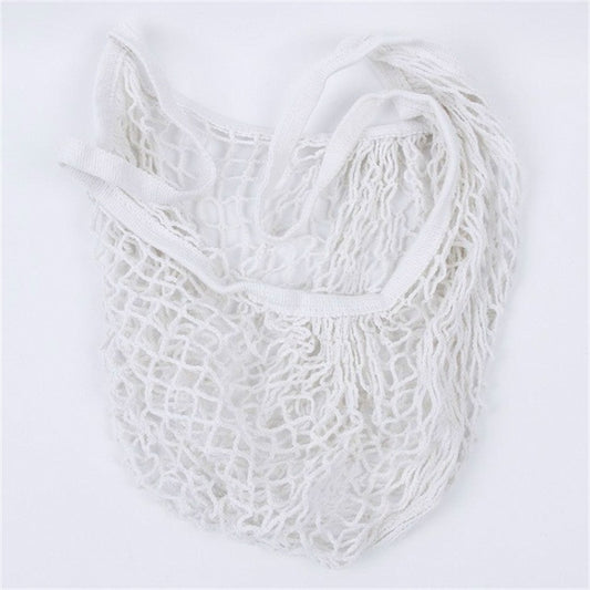 Mesh Shopping Bag Reusable String Fruit Storage Handbag Totes Women Shopping Mesh Net Woven Bag Shop Grocery Tote Bag(White) by bashfashion