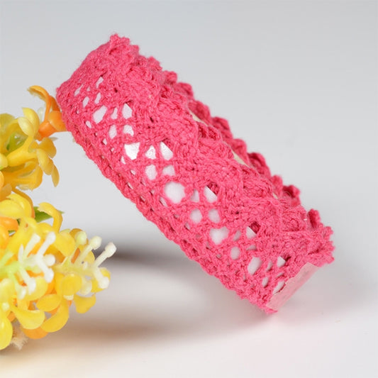 5 PCS Cotton Lace Fabric White Crochet Lace Roll Ribbon Knit Adhesive Tape Sticker Craft Decoration Stationery Supplies(Rose Red) by bashfashion