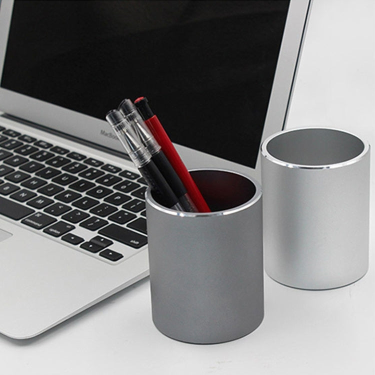 Aluminum Round Desk Pencil Holder Container Organizer Stationery Gift(Grey) by bashfashion