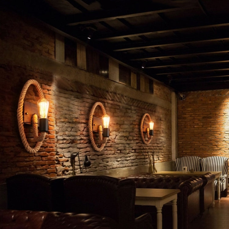 Vintage Hemp Rope Edison Light Bulb Wrought Iron Wall Lamp without Bulb(Oval) by bashfashion