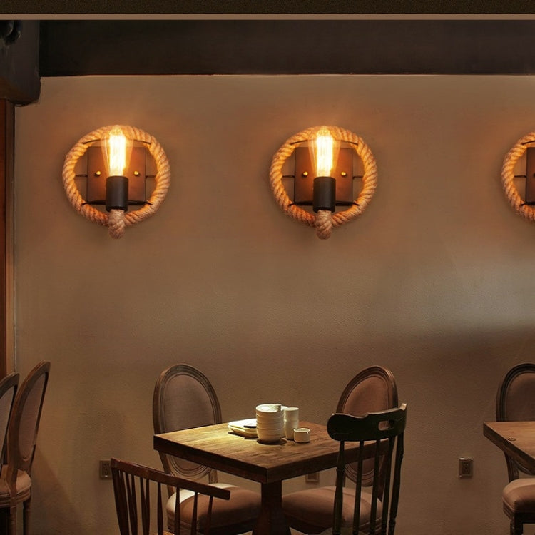 Vintage Hemp Rope Edison Light Bulb Wrought Iron Wall Lamp without Bulb(Round) by bashfashion